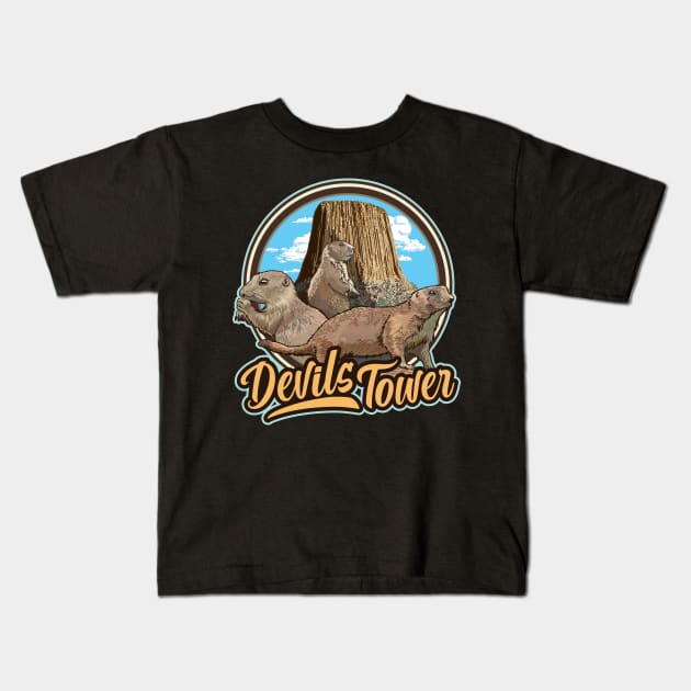 Prairie Dogs Devils Tower National Park Monument Wyomi Kids T-Shirt by SuburbanCowboy